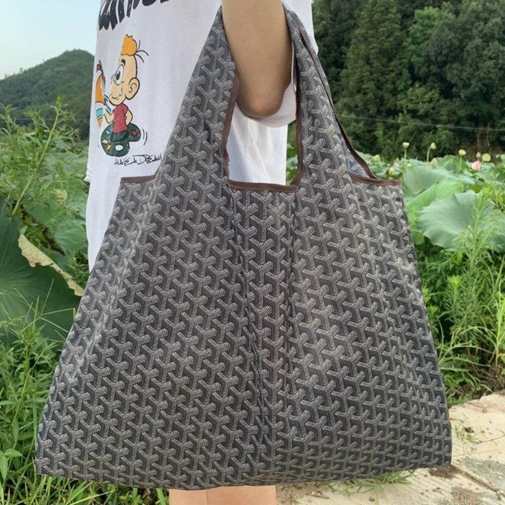 printed eco reusable shopping market tote bag foldable waterproof Black